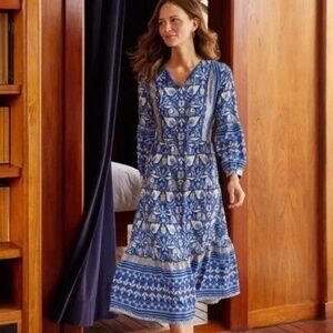 J. McLaughlin Gilda Midi Dress - Blue Folk Floral Border